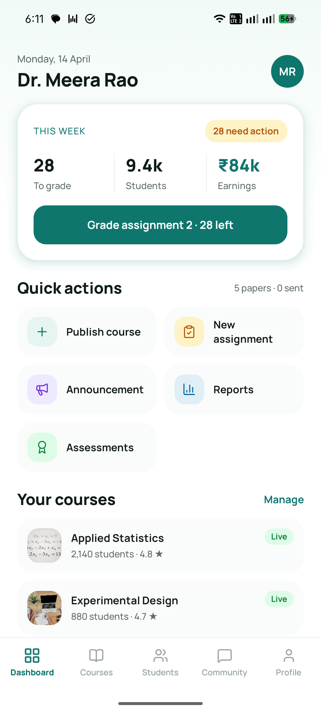 The educator app — today's cohort with attendance being marked