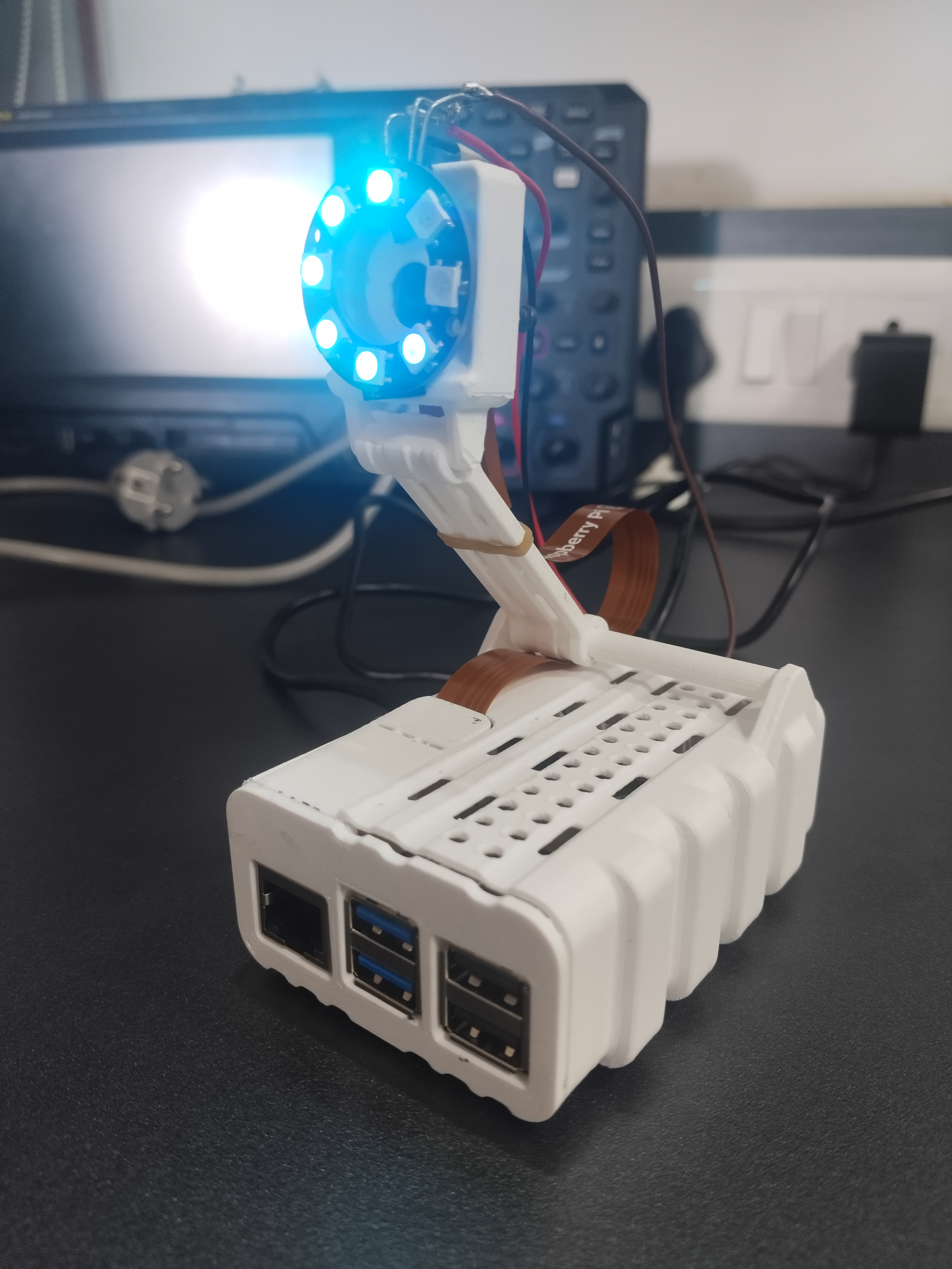 The posture correction desk unit — Raspberry Pi 5 and IMX500 camera in its enclosure